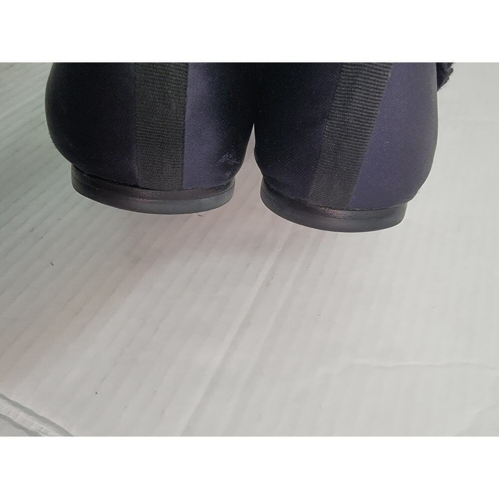 Tory Burch Ballet Flat Size 10M Erin Grosgrain Ribbon Studded Satin Navy Black - Picture 4 of 10